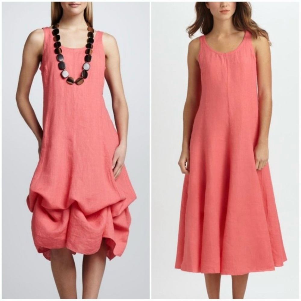 Eileen Fisher Coral Sleeveless A-Line Linen Dress - Picture 2 of 9
